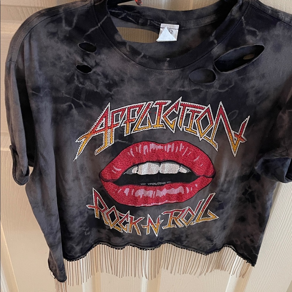 Affliction Distressed Black Tee with Red Graphic